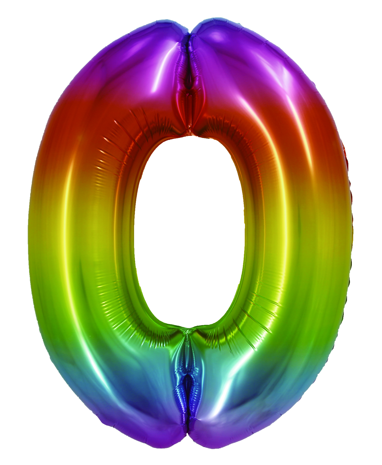 Balon decorativ gigant din folie în formă de cifra 0, design multicolor curcubeu, dimensiune 85 cm, brand DACO, include pai de umflare