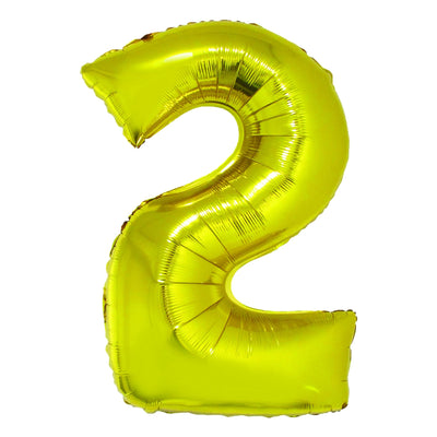 Balon decorativ din folie metalizată în formă de cifra 2, culoare aurie, înălțime 85 cm, brand DACO, cod BL852AU, include pai din hârtie