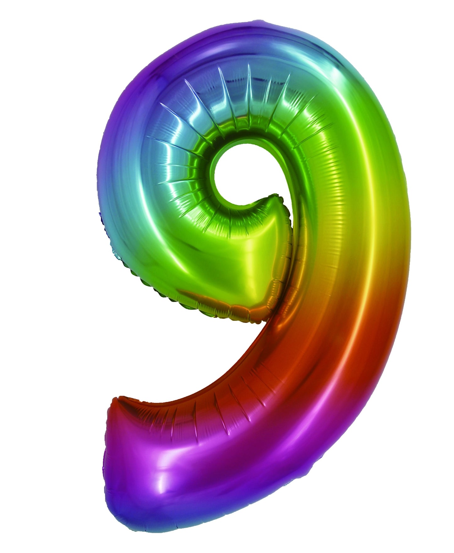 Balon mare din folie în forma cifrei 9, finisaj multicolor vibrant cu efect de curcubeu, brand DACO, înălțime 85 cm, ideal pentru decoruri de petrecere.