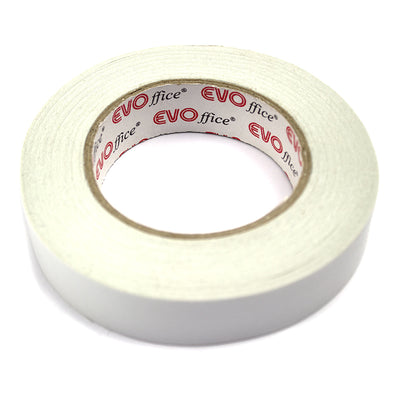Rolă de bandă dublu adezivă EVOffice, lățime 25 mm, lungime 50 m, grosime 90 microni, ideală pentru montare profesională și uz general