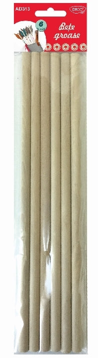 Set de 6 bețe groase cilindrice din lemn natural, lungime 30 cm și diametru 9 mm, brand DACOart, cod AD313, pentru structuri craft și decorațiuni