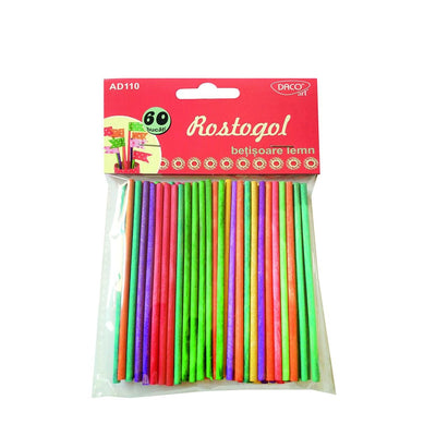 Set de 60 de bețișoare decorative din lemn cu secțiune rotundă tip Rostogol, colorate, brand DACOart, cod AD110