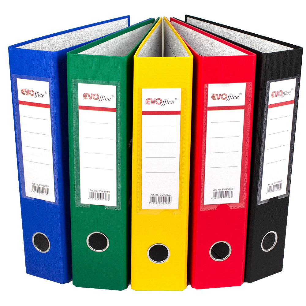 Biblioraft Carton Plastifiat Cu Margine Metalica, Buzunar Plastic, A4, 7.5 Cm Evoffice- Rosu