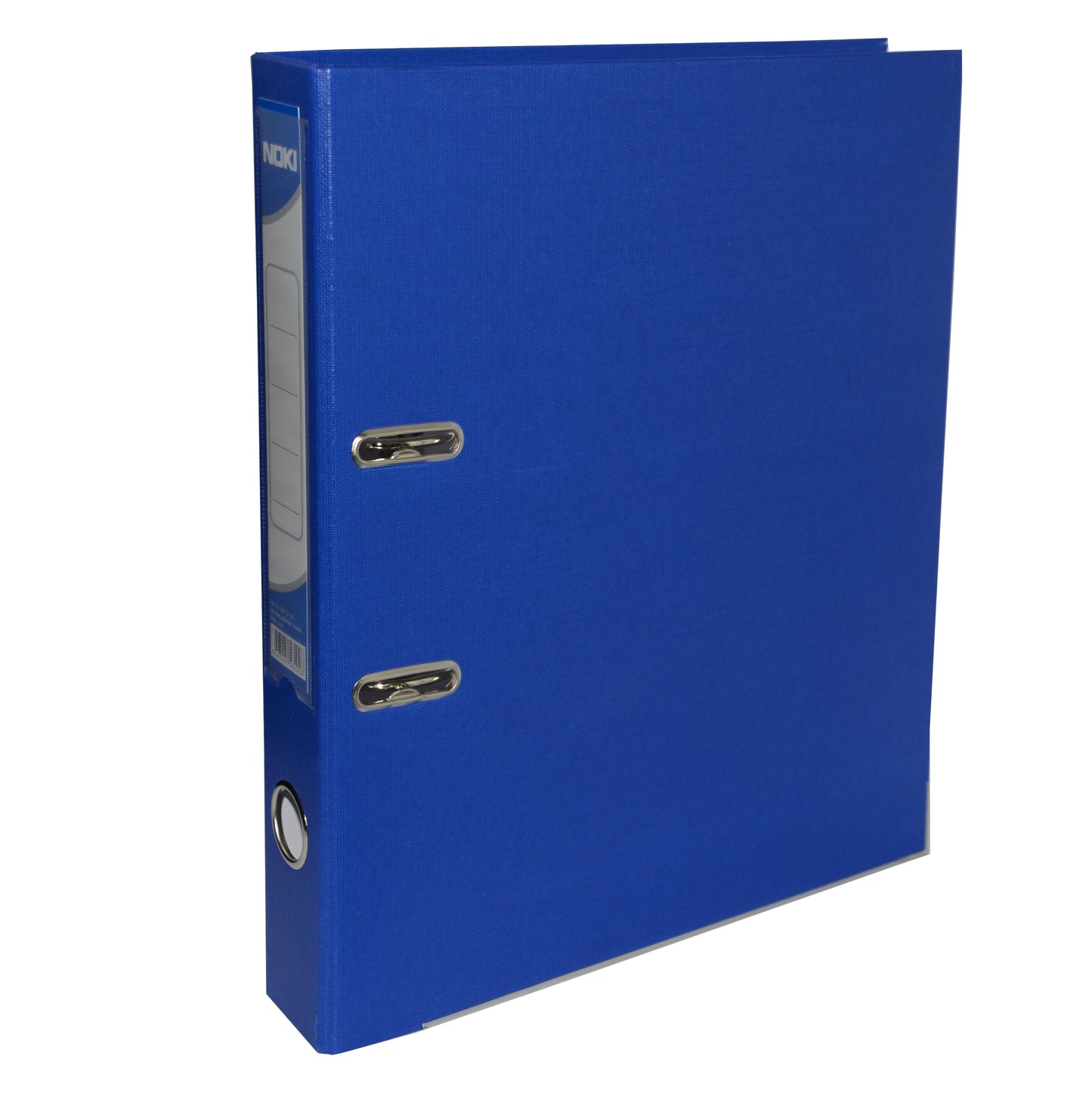 Biblioraft plastifiat Noki, format A4, cotor de 5 cm, culoare albastră, echipat cu muchie metalică și buzunar pentru etichetă, ideal pentru arhivarea documentelor în birou.