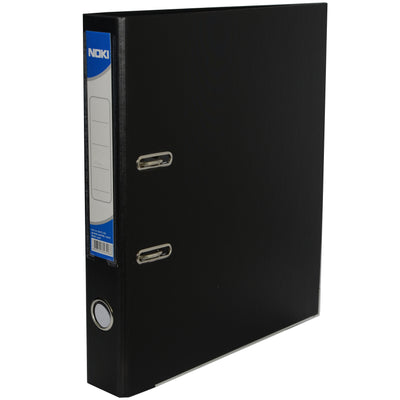 Biblioraft plastifiat Noki, format A4, cotor lat de 7.5 cm, culoare neagră, echipat cu muchie metalică și buzunar pentru etichetă, ideal pentru arhivarea profesională și ordonată a documentelor
