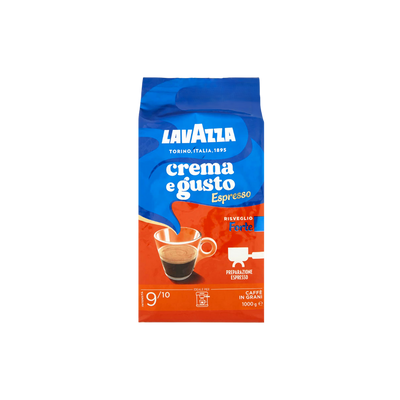 Pachet de cafea boabe Lavazza Espresso Crema e Gusto Forte cu intensitate 9 din 10 și cremă densă