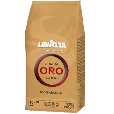 Pachet de cafea boabe Lavazza Qualita Oro 1kg cu intensitate 5 din 10 și profil floral și fructat