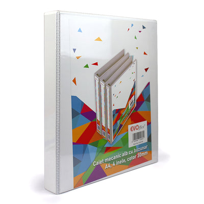 Caiet Mecanic Alb Cu Buzunar A4, 4 Inele D25, Cotor 38 Mm