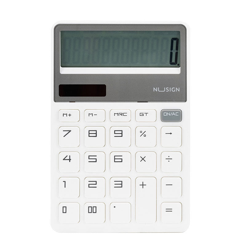 Calculator de birou cu ecran LCD de 12 digiți, ecran înclinat și taste mari în culoare albă Nusign Deli.