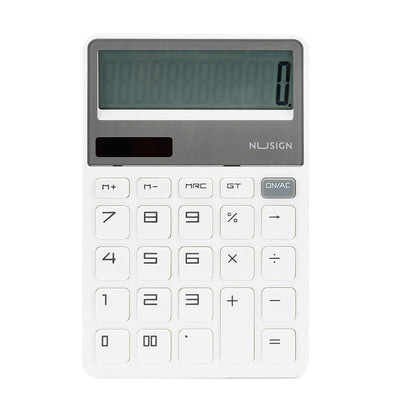 Calculator de birou cu ecran LCD de 12 digiți, ecran înclinat și taste mari în culoare albă Nusign Deli.