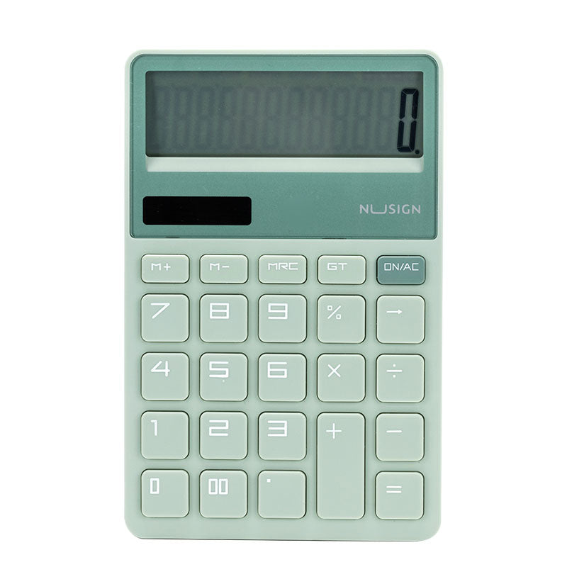 Calculator de birou cu ecran LCD de 12 digiți, ecran înclinat și taste mari în culoare vernil Nusign Deli.