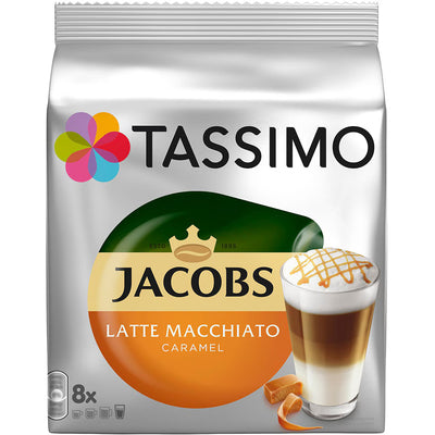 Capsule cafea TASSIMO Jacobs Caramel Macchiato, 8 capsule cafea + 8 capsule lapte, 268g