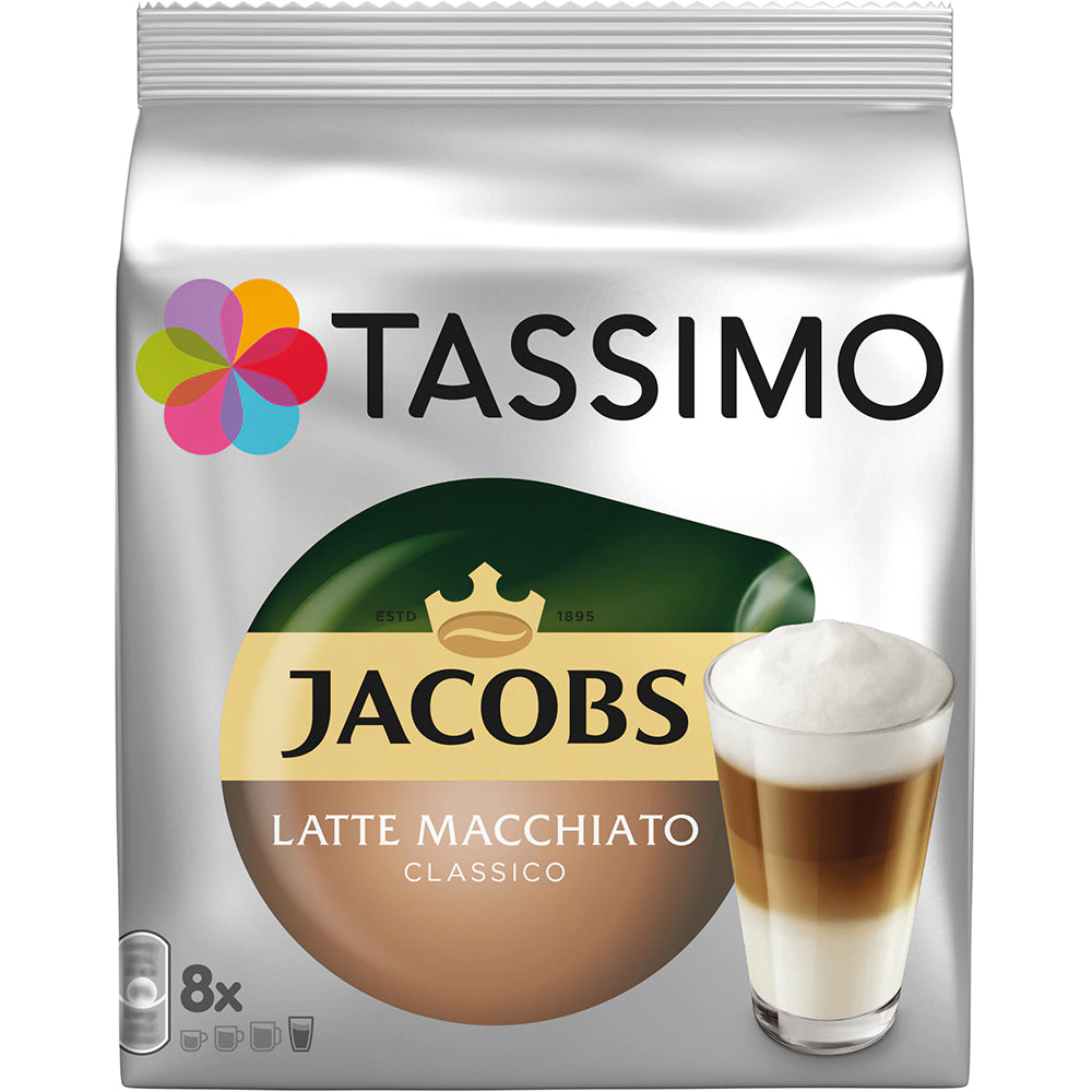 Capsule cafea TASSIMO Jacobs Latte Macchiato, 8 capsule cafea + 8 capsule lapte, 295g