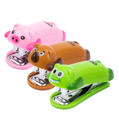 Mini capsator 12 coli nr 10 cu modele de animale si capse incluse Deli pentru copii si scoala