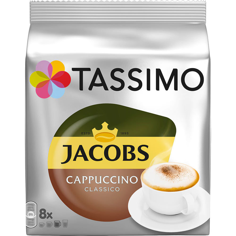 Capsule cafea TASSIMO Jacobs Cappuccino, 8 capsule cafea + 8 capsule lapte, 260g