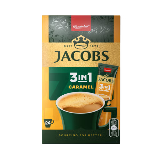 Cafea solubila Jacobs 3in1 Caramel, 24 plicuri x 11,2 g