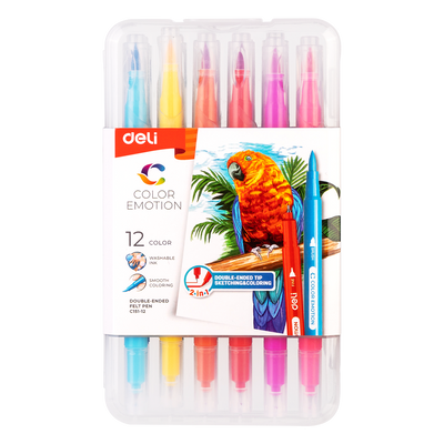 Carioci Cu Varf Pensula 12 Culori Cutie Plastic Deli