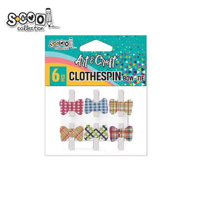 Set de 6 cârlige decorative din lemn alb cu papioane colorate aplicate, marca S-COOL, destinate activităților craft, ghirlandelor foto și decorului de petrecere.