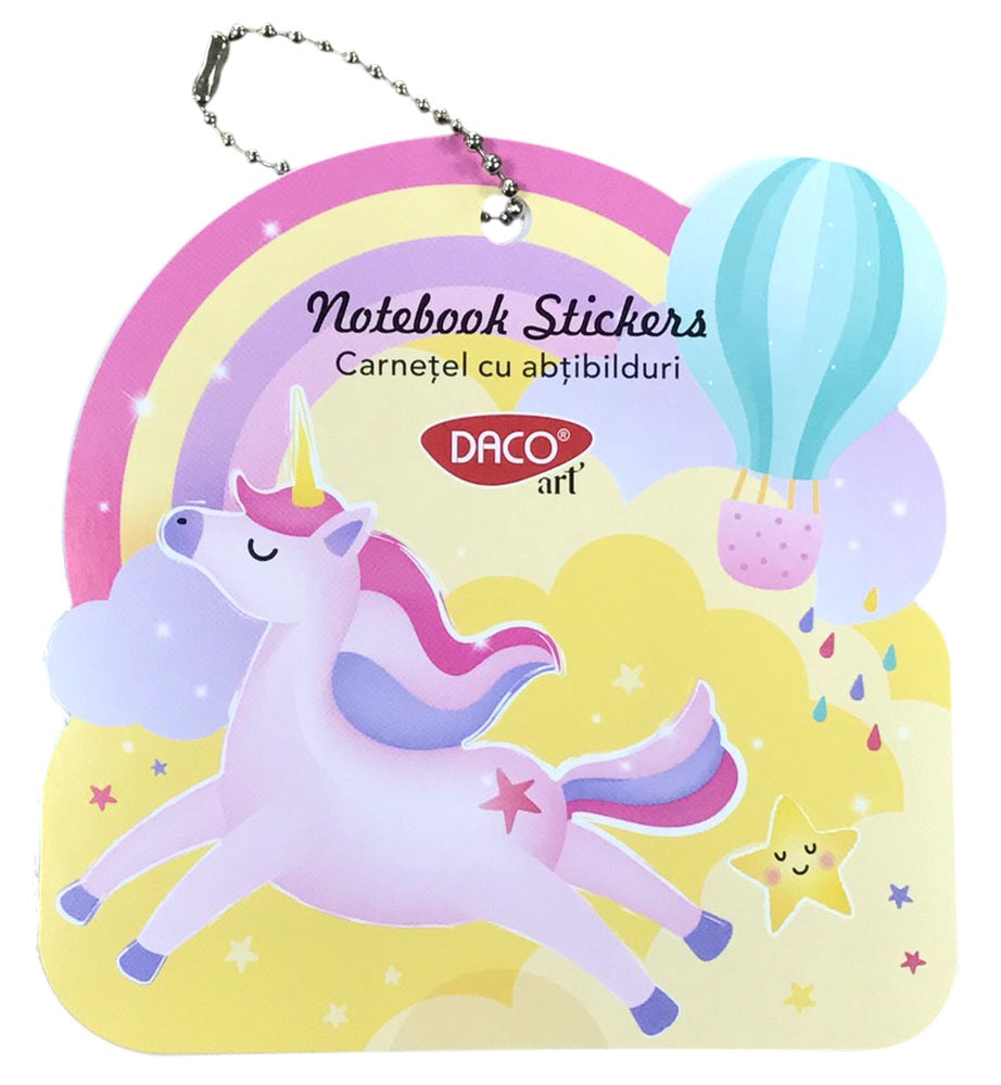 Carnețel de abțibilduri decorative DACO Art model unicorn și elemente fantasy pentru copii, cod AB128