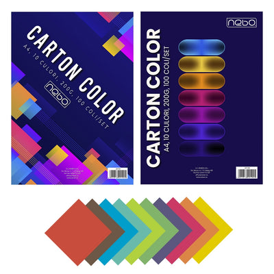 Carton Color A4, 200G, 10 Culori, 100 Coli/Set - Nebo