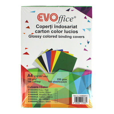 Coperti Carton Rosu Lucios A4, 250G/Mp,100 Coli/Top Evoffice