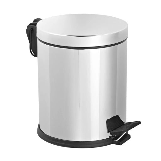 Coș de gunoi cilindric din inox strălucitor cu pedală de picior, capacitate 12 litri, ideal pentru baie sau bucătărie