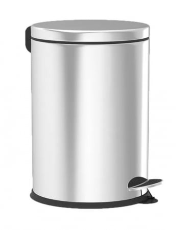 Coș de gunoi mic din inox de 5 litri cu pedală de picior și găleată interioară detașabilă, design modern pentru spații restrânse.