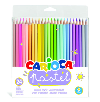 Set elegant de 24 creioane colorate pastel CARIOCA cu corp hexagonal ergonomic anti-rostogolire și mină rezistentă de 3.3 mm pentru desen artistic și activități școlare