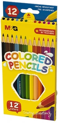 Set clasic de 12 creioane colorate hexagonale preascuțite de la M&G, cu mine pe bază de ulei realizate de Marco, rezistente la rupere și ușor de ascuțit
