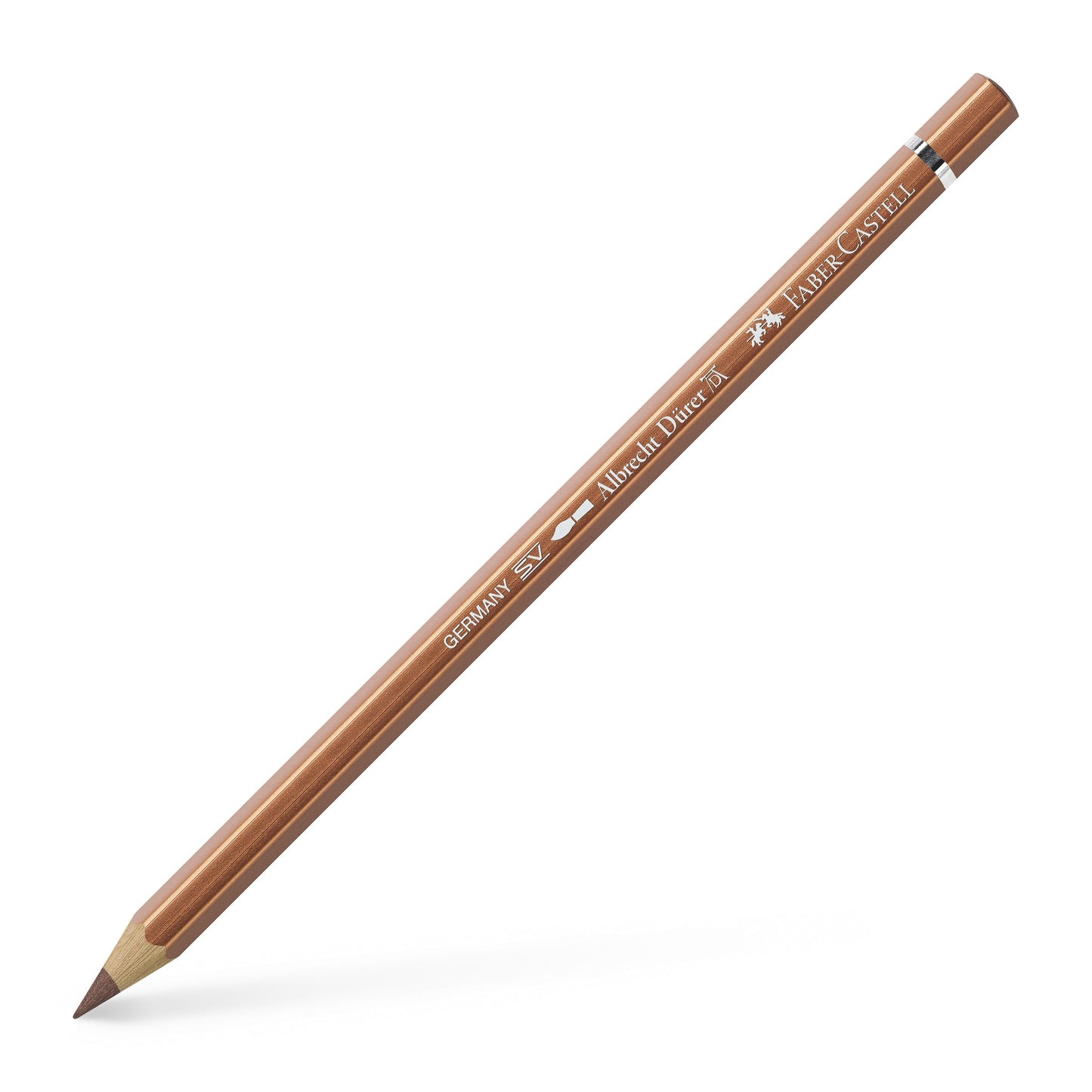 Creion colorat acuarelabil profesional Albrecht Dürer Faber-Castell în nuanța metalică Cupru 252, cu mină groasă de 3.8 mm și pigmenți sclipitori arămii perfect solubili în apă