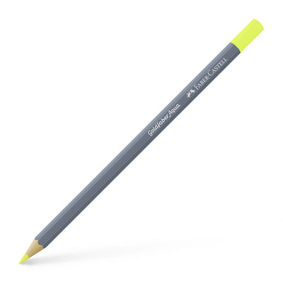Creion colorat acuarelabil Goldfaber Faber-Castell în nuanța luminoasă Galben Deschis 104, cu mină de 3.3 mm, perfect pentru tehnici mixte de desen și acuarelă