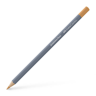 Creion colorat acuarelabil Goldfaber Faber-Castell în nuanța pământie Ocru Ars 187, cu mină de 3.3 mm, perfect pentru detalii naturale și tehnici de acuarelă.