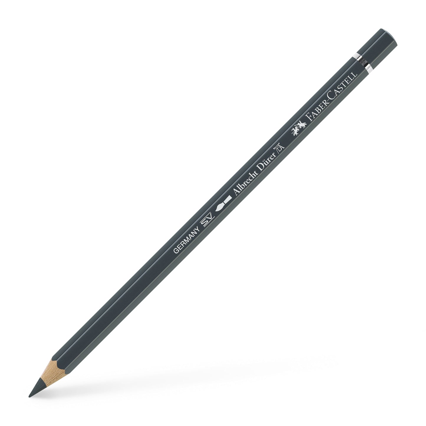 Creion colorat acuarelabil profesional Albrecht Dürer Faber-Castell în nuanța neutră profundă Gri Rece VI 235, cu mină groasă de 3.8 mm și pigmenți superiori perfect solubili în apă