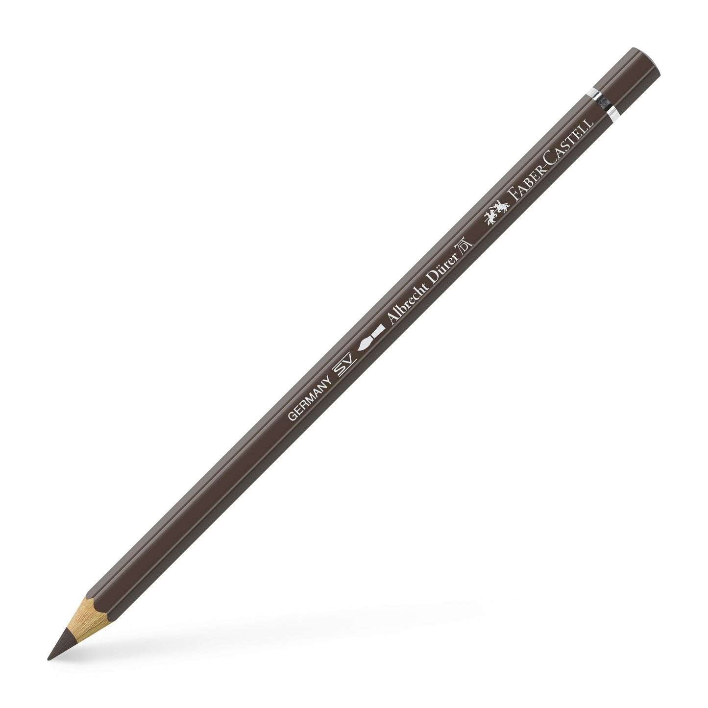 Creion colorat acuarelabil profesional Albrecht Dürer Faber-Castell în nuanța caldă Maro Umbră Arsă 280, cu mină groasă de 3.8 mm și pigmenți superiori perfect solubili în apă