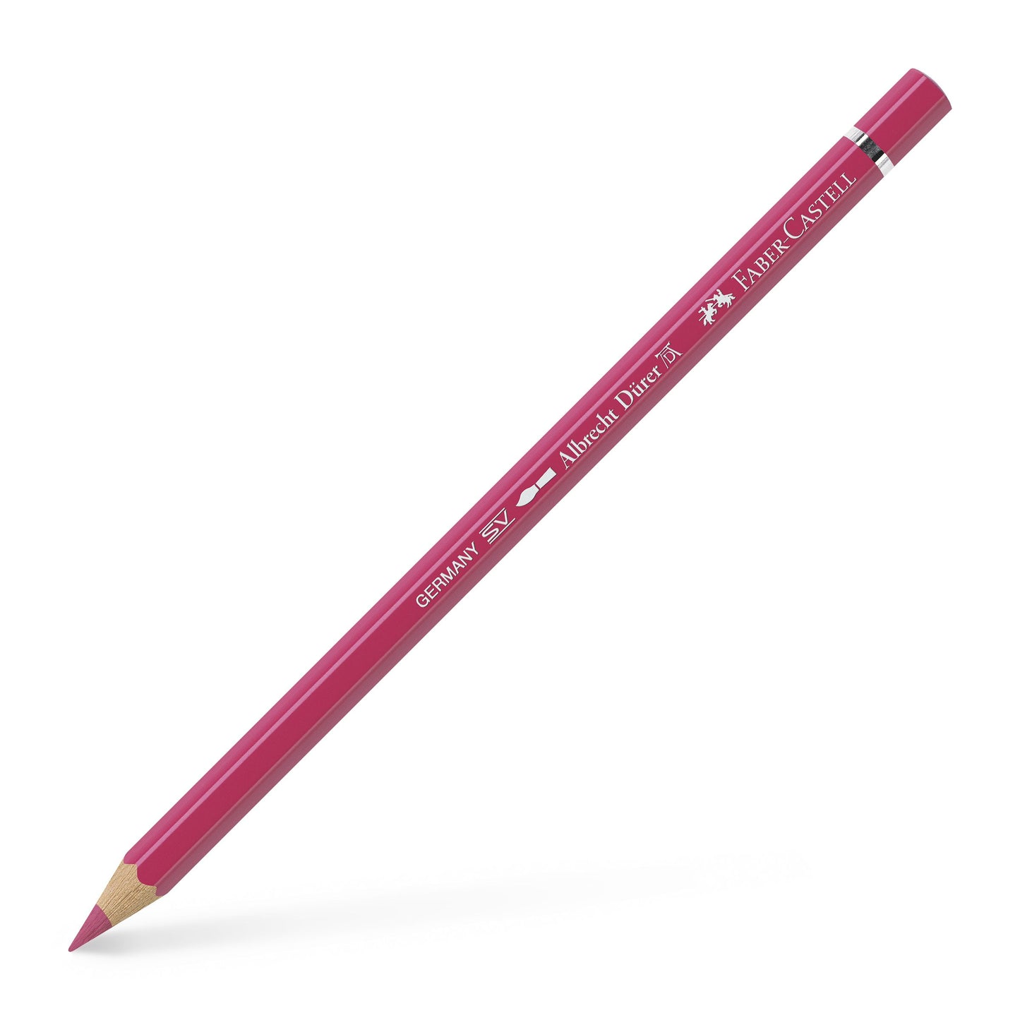 Creion colorat acuarelabil profesional Albrecht Dürer Faber-Castell în nuanța vibrantă Roze Carmin 124, cu mină groasă de 3.8 mm și pigmenți superiori perfect solubili în apă