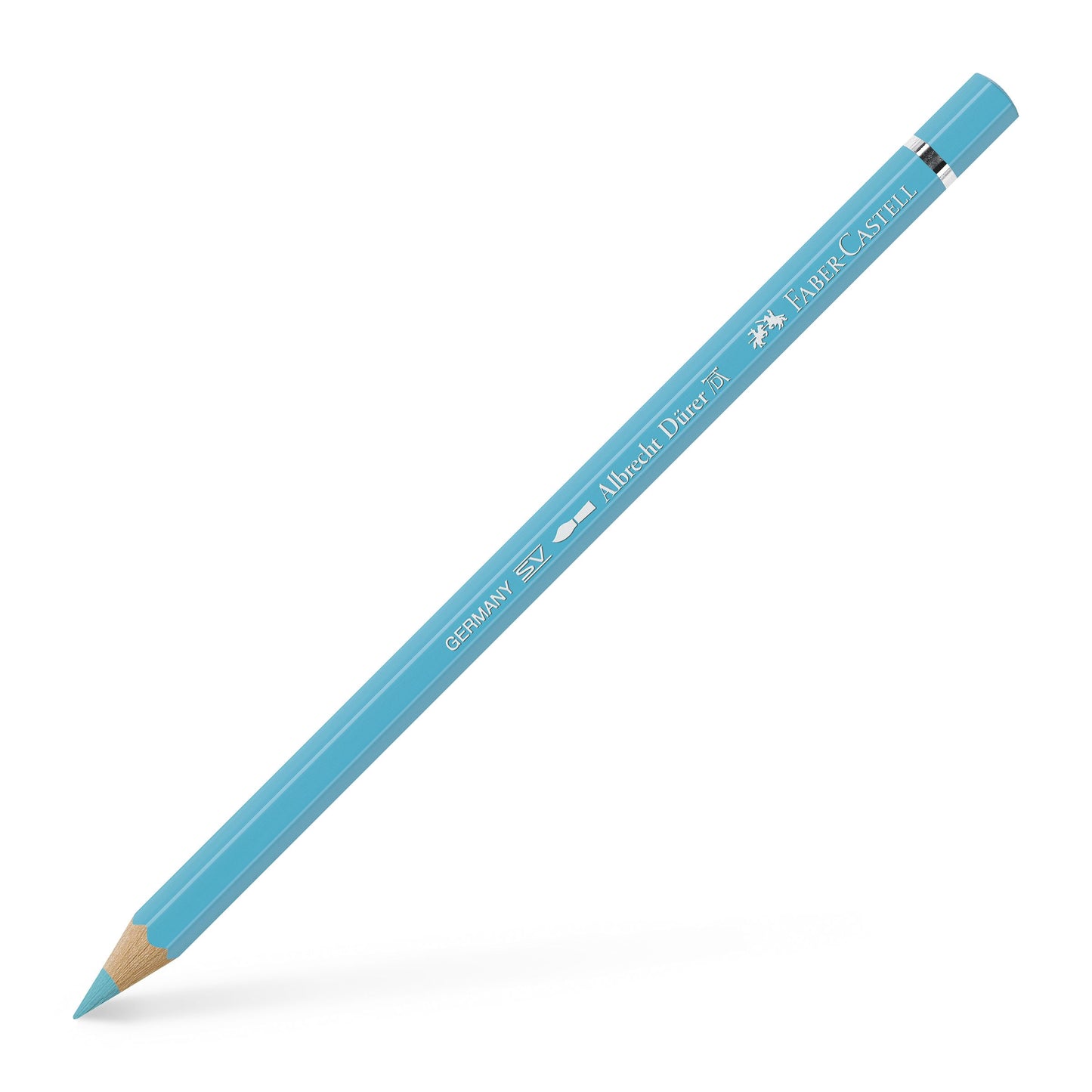 Creion colorat acuarelabil profesional Albrecht Dürer Faber-Castell în nuanța luminoasă Turcoaz Cobalt Deschis 154, cu mină groasă de 3.8 mm și pigmenți superiori perfect solubili în apă