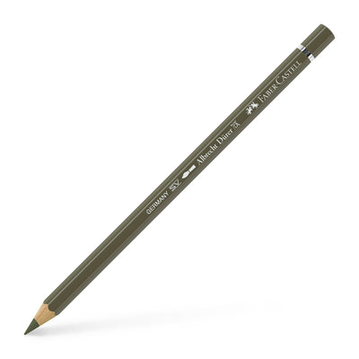 Creion colorat acuarelabil profesional Albrecht Dürer Faber-Castell în nuanța caldă Verde-Oliv Gălbui 173, cu mină groasă de 3.8 mm și pigmenți superiori perfect solubili în apă