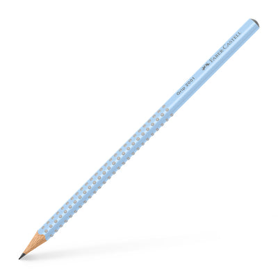 Creion grafit ergonomic Faber-Castell Grip 2001 duritate B, culoarea Bleu Sky, fără radieră, cu zonă Grip anti-alunecare.