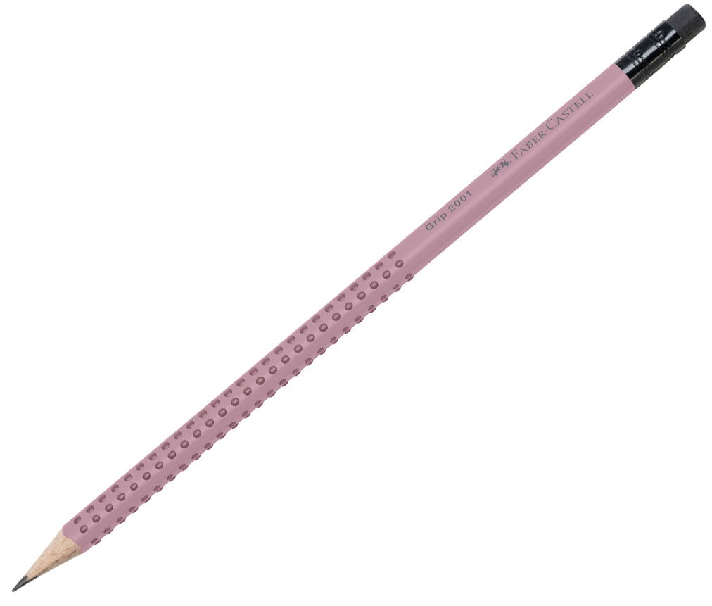 Creion grafit ergonomic Faber-Castell Grip 2001 duritate B, culoarea Rose, cu radieră și puncte Grip