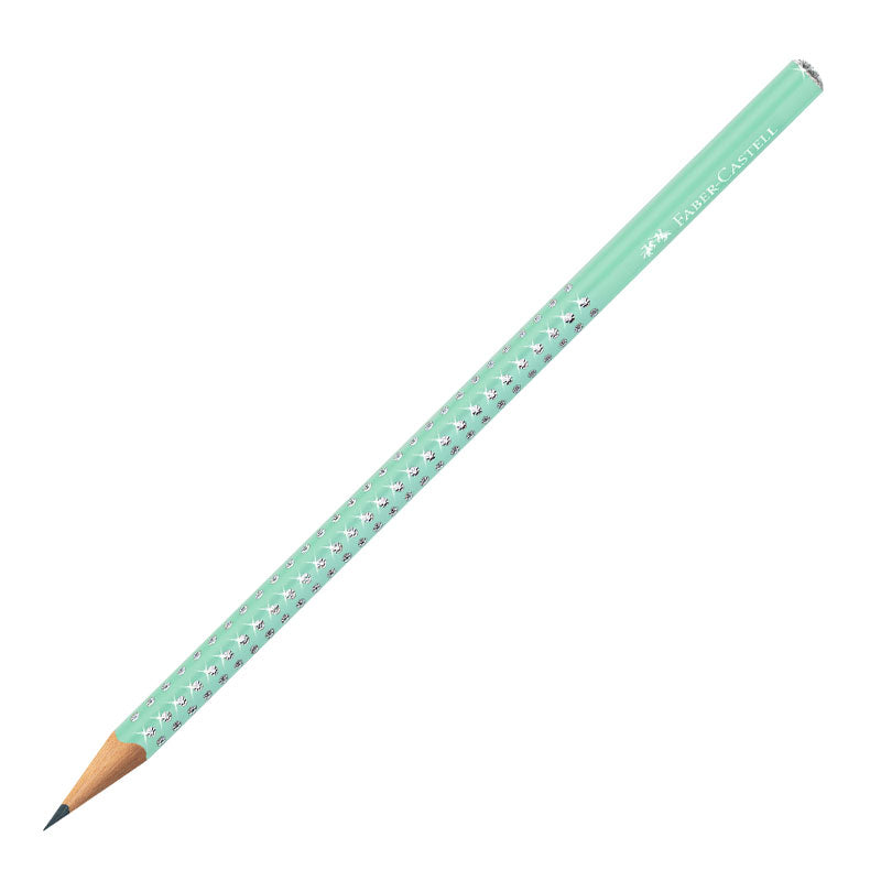 Creion grafit ergonomic Faber-Castell Sparkle duritate B, culoarea verde menta perlat, design Aurora