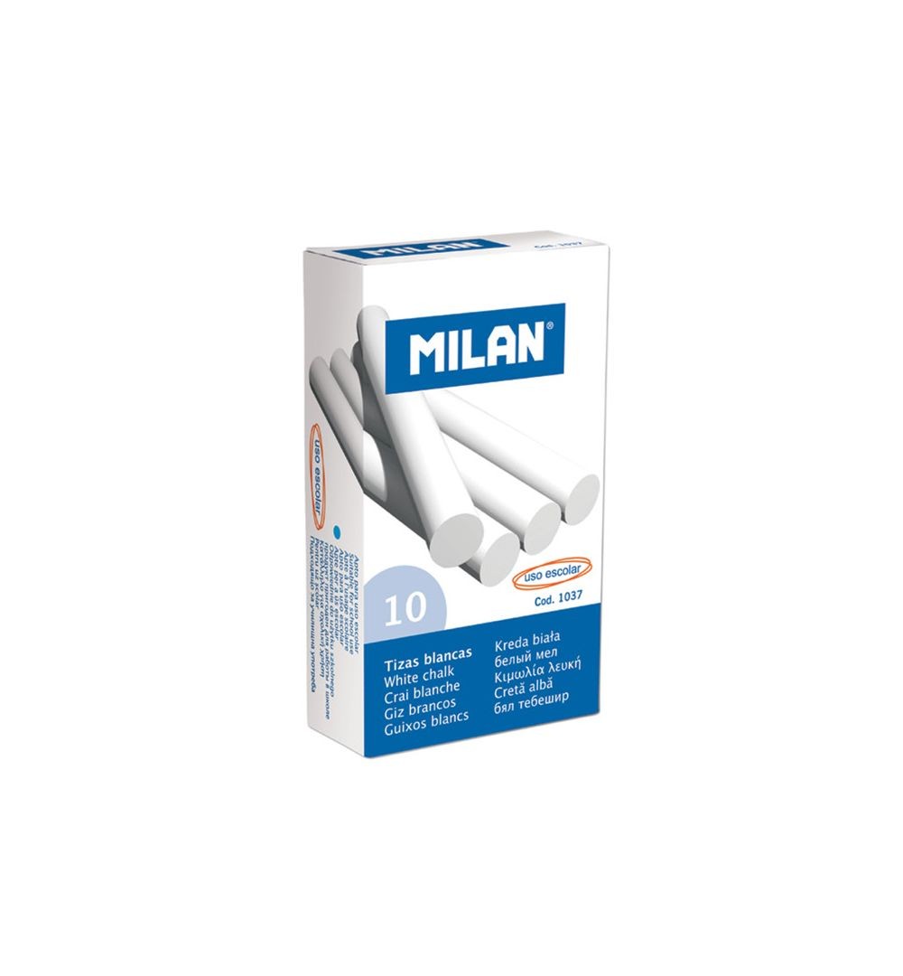 Set 10 bucăți cretă albă rotundă Milan 1037 anti-praf, ideală pentru tablă