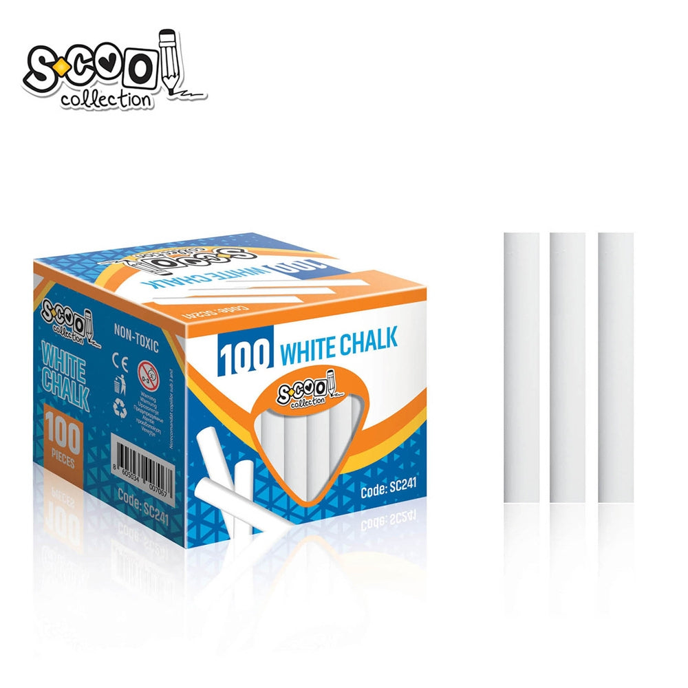 Cutie 100 bucăți cretă albă S-Cool anti-praf, compoziție naturală, ideală pentru școală