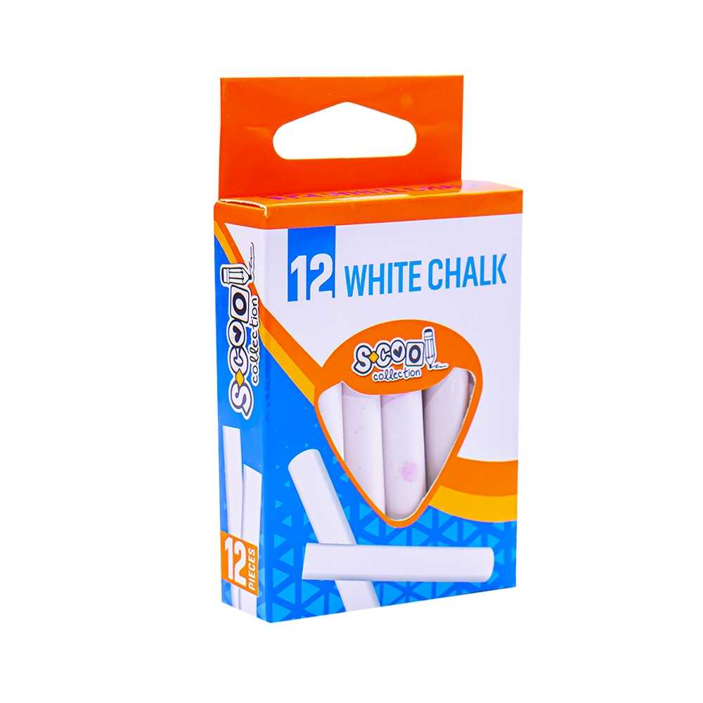 Set 12 bucăți cretă albă S-Cool anti-praf, compoziție naturală pentru tablă