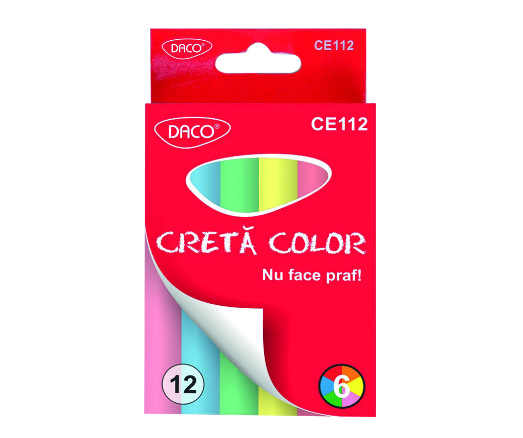 Set 12 bucăți cretă colorată rotundă Daco anti-praf, pentru tablă
