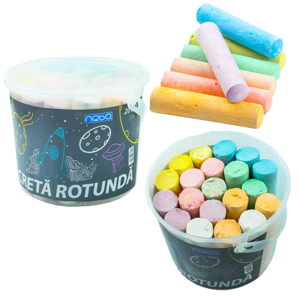 Set 20 crete JUMBO colorate Nebo în găletușă de plastic, ideale pentru desen pe asfalt