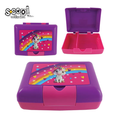 Cutie de sandwich compartimentată S-Cool Unicorn de 900 ml din plastic cu design magic pentru fete