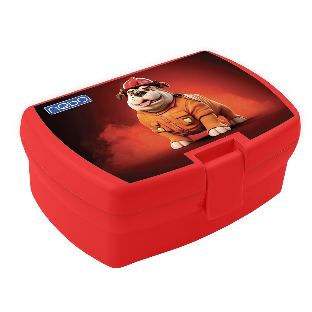 Cutie sandwich NEBO roșie cu autocolant vesel, ideală pentru școală