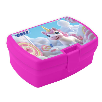 Cutie sandwich NEBO roz cu autocolant vesel, ideală pentru școală