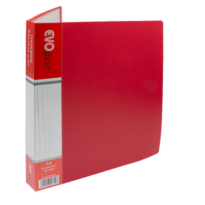 Dosar cu 40 de folii Evoffice roșu cu coperți rigide, ideal pentru prezentări profesionale, cataloage și organizarea voluminoasă a documentelor A4.