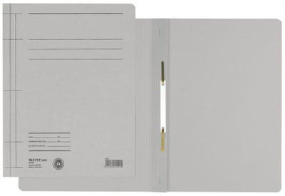 Dosar cu șină metalică Leitz, format A4, culoare gri, din carton 100% reciclat certificat Blue Angel, ideal pentru arhivarea a 250 de coli.